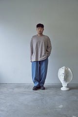 STRIPE BINDING-NECK BOX TEE (Warm Gray)