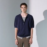unveil henley neck layerd knit navy