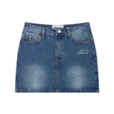 DVRK PRIVÉ EMBROIDERED LOGO DENIM SKIRT - DENIM BLUE