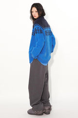 Half-high collar warm and retro jacquard zippered cardigan sweater