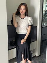 Caron Color Matching Openwork Puff Short Sleeve Knit