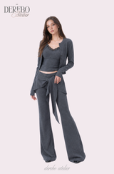Royal Charcoal Frill Training Three-Piece Setup (Cardigan+Sleeveless+Pants)