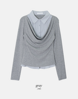 #FZ Stripe Shirt Layered Drape T-Shirt (2color)