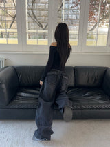 Rough Muse Tassel Ball Stud Wide Long Denim Pants