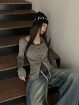 Fake two-piece knit ribbed top