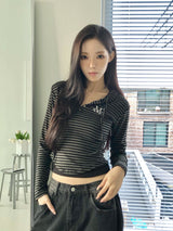 アストンストライプスリムフードTシャツ