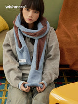Color block scarf and hat all in one original autumn and winter versatile