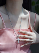 [white] cubic cross necklace | 지르콘 큐빅 십자가 목걸이