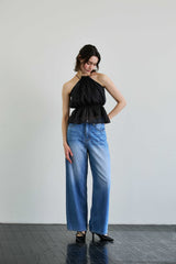 PEARL HALTERNECK TOP / BLACK