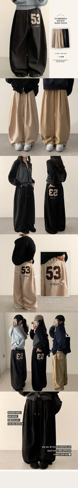 Keno Number Patch Back Pocket Banding Wide Pants