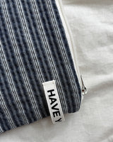 プレーン ストライプ フラットポーチ - ディープブルー, Sサイズ