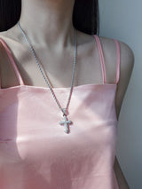 [white] cubic cross necklace | 지르콘 큐빅 십자가 목걸이