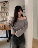 2WAY Off Shoulder Deep V-neck Knit (8color)