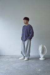 ストライプ バインディングネック ボックス ティー (Dark Navy)