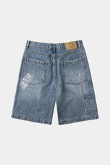 エイジスプラッターカーペンターデニムショーツ(Washed Blue)