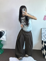 TWO PINTUCK WODE SLACKS LONG PANTS 🩶🖤🤎3COLOLR