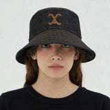 VA Curved Denim Stitch Detail Bucket Hat / Black