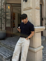 Botton linen collar single knitwear