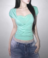 lace rosy puff tee (4colors)