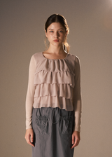 Tiered Ruffle Long Sleeve Top / Beige