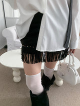Arven Western Fringe Suede Metal Studded Mini Skirt (2 colors)
