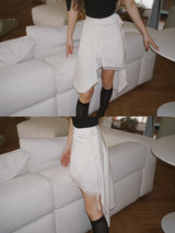 silk unbalanced wrap midi skirt