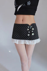 eatmeplz* Shell-button lace-trimmed low-rise half-length skirt