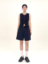  3RD REORDER HIP POCKET EMBROIDERY BLACK DENIM SHORTS LONG VERSION code 25106