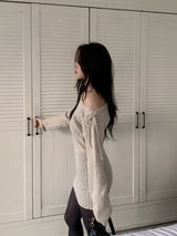 MEU One Off-Shoulder Ribbon Ribbed Knit Dress
