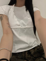 フィックスリベットホルターネックTシャツ (2c)