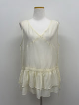 Tencel See-through Frill Sleeveless Blouse