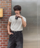 クロススタッズ リブ 半袖Tシャツ