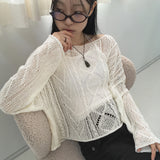 エルピウェーブパンチングシースルーリップネックニット