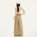 Khaki Check Wide-Leg Elastic Waist Trousers