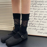 Lace Frill Ribbon Scrunch Mid-Calf Socks