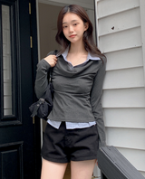 #FZ Stripe Shirt Layered Drape T-Shirt (2color)