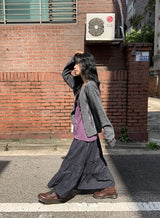 Ciriel Vintage Check Tiered Banding Long Skirt