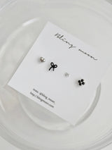 [4 set] black ribbon piercing set