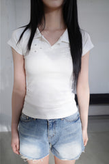 アイレット半袖カラーTシャツ（2color）