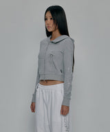DIAGONAL PATCHED HOODED ZIP-UP_GREY