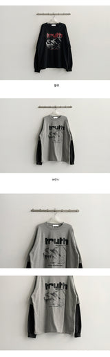 クラッシュ オーバーサイズ フィット カラー レイヤード ロング スリーブ Tシャツ