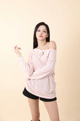 ルーズフィットコサージュニット Pink