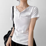 スリムフィット🤍スパンデックス ヘンリーネック ピンタック Tシャツ(4 colors)