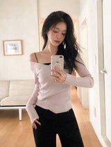 Pendant Deep V-neck One Shoulder Knit (5color)
