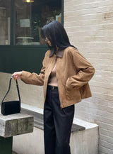 Hent Leather Collar Suede Jacket
