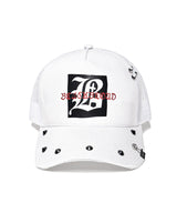 BBD グラフィック B ロゴメッシュスタッドトラッカーメッシュキャップ (White)