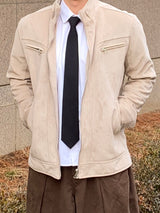 Suede Incision Biker Jacket