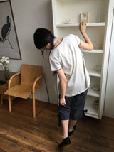 ハナミレースユーネックボタン半袖Tシャツ