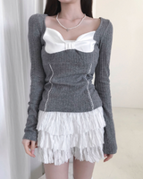 sheer white line heart-neck top