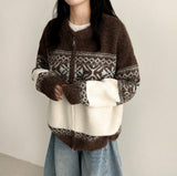 Ara two-tone Nordic pattern two-way zip-up cardigan